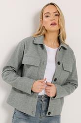 LTS Tall Grey Brushed Button Trucker Jacket | Long Tall Sally 2