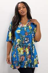 YOURS Plus Size Blue Floral Print Pleat Front Top 3