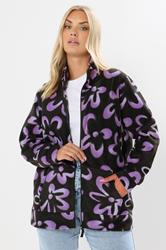YOURS Plus Size Black Floral Zip Through Fleece Jacket | Yours Clothing 3
