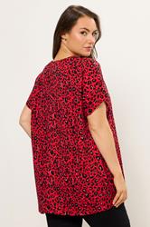 YOURS Plus Size Red Leopard Drop Shoulder Top | Yours Clothing 2