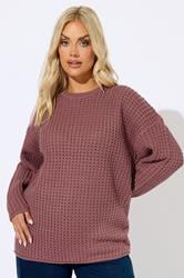 YOURS Plus Size Pink Waffle Knit Jumper | Yours Clothing 3