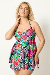 YOURS Plus Size Black Animal Floral Tankini Top | Yours Clothing 4