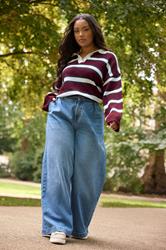 YOURS Plus Size Burgundy Red Striped Rugby Collar Jumper | Yours Clothing 5