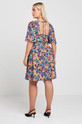 YOURS Plus Size Black Floral Print Angel Sleeve Mini Dress | Yours Clothing 3