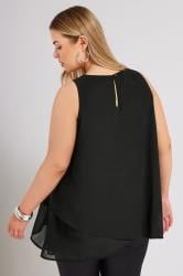 YOURS LONDON Plus Size Black Layered Sleeveless Blouse | Yours Clothing 3