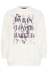 YOURS Plus Size White 'Paris Flower Market' Floral Sweatshirt | Yours Clothing 5
