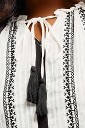 YOURS Plus Size Cream Embroidered Tie Neck Blouse | Yours Clothing 5