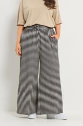 YOURS Plus Size Black Gingham Wide Leg Trousers | Yours Clothing 3