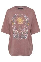 YOURS Curve Pink Floral & Sun Graphic Boxy T-Shirt