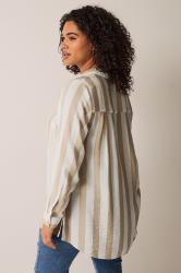 EVANS Plus Size Natural Brown & White Striped Notch Neck Blouse | Evans 3