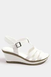 White Faux Leather T-Bar Wedge Sandals In Wide E Fit & Extra Wide EEE Fit | Yours Clothing 3