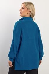 YOURS Plus Size Blue Quarter Zip Jumper | Yours Clothing 2