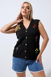 LIMITED COLLECTION Plus Size Black Floral Embroidered Knitted Waistcoat | Yours Clothing 3