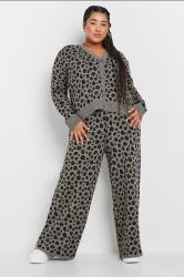 LIMITED COLLECTION Plus Size Grey Leopard Print Wide Leg Trousers | Yours Clothing 2