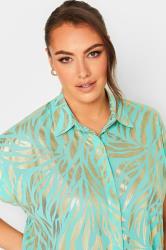 YOURS Curve Plus Size Mint Green & Gold Animal Print Shirt | Yours Clothing 4