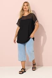 YOURS Plus Size Black Mesh Leopard Detail Top | Yours Clothing 2