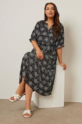 YOURS Plus Size Black Tile Print Tiered Midi Dress | Yours Clothing 1
