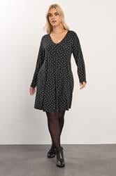 YOURS Plus Size Black Polka Dot Pleat Front Dress | Yours Clothing 3