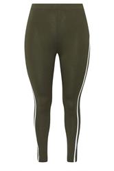 YOURS ACTIVE Plus Size Khaki Green Side Stripe Leggings | Yours Clothing 6