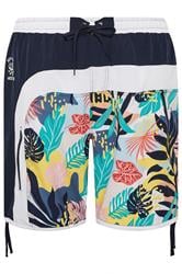 KAM Big & Tall Navy Blue Panelled Floral Swim Shorts | BadRhino 4