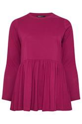 YOURS Curve Pink Long Sleeve Peplum Top