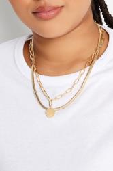 Gold Tone Disc Pendant Layered Necklace 1