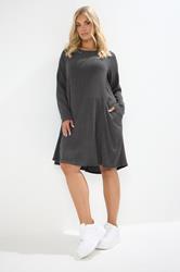 YOURS Plus Size Charcoal Grey Textured Pocket Dress | Yours Clothing 3