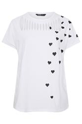 YOURS Curve White Heart Print Slash Detail Top