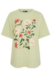YOURS Curve Green Floral Graphic T-Shirt