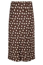YOURS Curve Chocolate Brown Polka Dot Satin Skirt