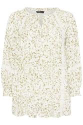 YOURS Curve Ivory White Leaf Print Tie Neck Top