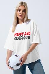 LIMITED COLLECTION Plus Size White 'Happy & Glorious Football Tee | Yours Clothing 1
