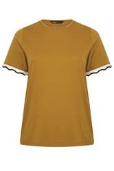 YOURS Curve Yellow Metallic Crochet Trim T-Shirt