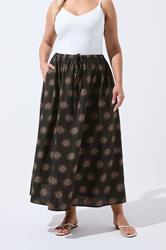 LIMITED COLLECTION Plus Size Dark Brown Sun Print Linen Maxi Skirt | Yours Clothing 2