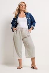 YOURS Plus Size Natural Brown Stripe Linen Look Cropped Trousers | Yours Clothing 3