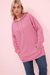 YOURS Plus Size Pink 'Brooklyn' Embroidered Slogan Hoodie | Yours Clothing 3