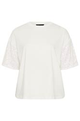 LIMITED COLLECTION Plus Size White Sequin Sleeve T-Shirt | Yours Clothing 5