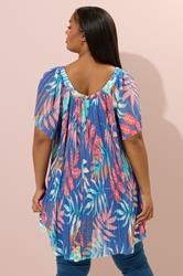 YOURS Plus Size Blue Leaf Print Pleated Mesh Top | Yours Clothing 2