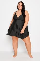 YOURS Plus Size Black Knotted Strap Hanky Hem Swim Dress | Yours Clothing 2