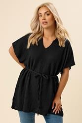 YOURS Plus Size Black Belted Textured Tunic Top | Yours Clothing 3
