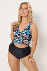 YOURS Plus Size Blue & Orange Animal Plunge Bikini Top | Yours Clothing 3