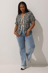 LIMITED COLLECTION Curve Black Ditsy Floral Bow Tie Front Top | Yours Clothing 2