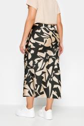YOURS Plus Size Black & Beige Brown Abstract Print Satin Midi Skirt | Yours Clothing 3