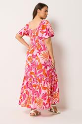 YOURS Plus Size Pink Palm Leaf Shirred Maxi Dress | Yours Clothing 2