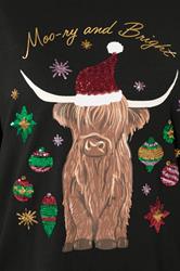 YOURS Plus Size Black Highland Cow Sequin Embellished Novelty Christmas Sweatshirt | Yours Clothing 4