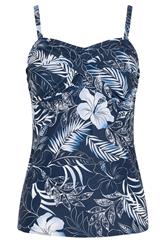 M&Co Navy Blue Tropical Print Twist Front Tankini Top | M&Co 6