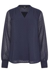 LTS Tall Women's Navy Blue Dobby Spot Shirred Cuff Top | Long Tall Sally 5