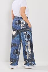 YOURS Plus Size Blue Bandana Print Belted Wide Leg Trousers | Yours Clothing 4