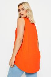 YOURS Plus Size Bright Orange Pintuck Henley Vest Top | Yours Clothing 3