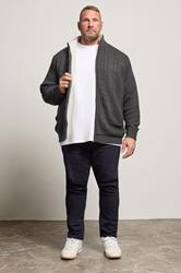 BadRhino Big & Tall Charcoal Grey Sherpa Lined Zip Through Cable Jumper | BadRhino 1